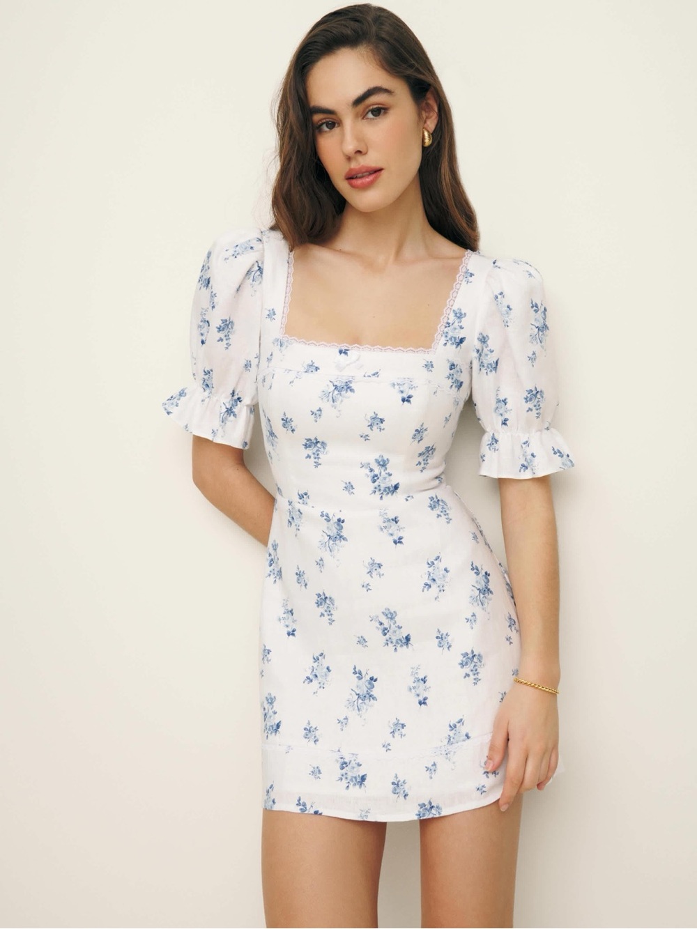 Reformation Blue & White Floral Print Evianna Dress